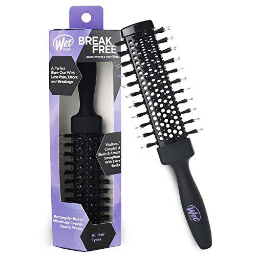 Wet Brush Beach Waves Round Brush for All Hair Types A Perfect Blow Out with Less Pain, Effort and Breakage Rectangular Barrel, Black