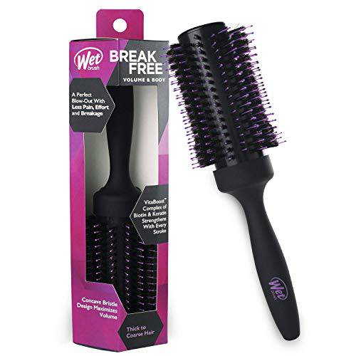 Wet Brush Volume & Body Round Brush for Thick to Coarse Hair - Volumizing Salon Blow-Out with Less Pain, Effort & Breakage - Professional & Lightweight Natural Boar Bristle Detangles and Removes Knots