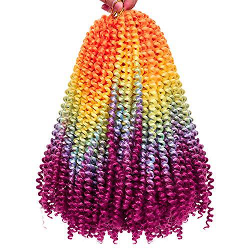 2 Pack Spring Twist Ombre Colors Bomb Twist Crochet Braids 8 inch Fluffy Soft Jamaican Bounce Synthetic Braiding Hair Extensions 30Strands/pack (8, Rainbow)