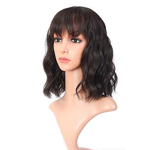 vroosar Ombre Burgundy Short Bob Wavy Wigs with Bangs Women’s Synthetic Curly Wig Fashion Wine Red Color Wigs for Women Colorful Ombre Claret Red Wig for Girls Cosplay Party Costume Wigs…