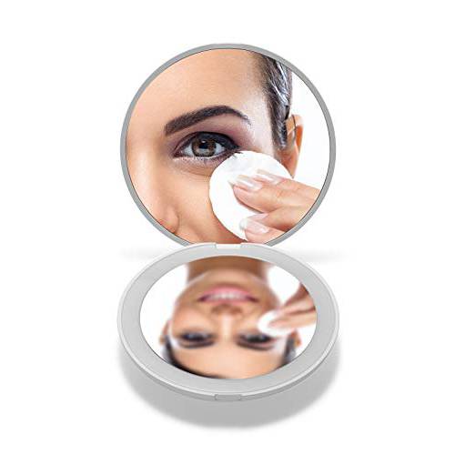 OMIRO LED Lighted Compact Mirror, 3½ Mini 1X/10X Magnification Daylight Travel Makeup Mirror for Purses (White)