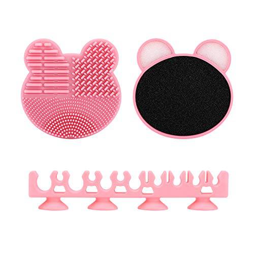 Oneleaf Silicone Makeup Brush Holder&Cleaner Sponge,drying brush &remove color, has Various Sizes Holes for Different Brush, Quick Cleaner Sponge without Water or Chemical Solutions-PINK