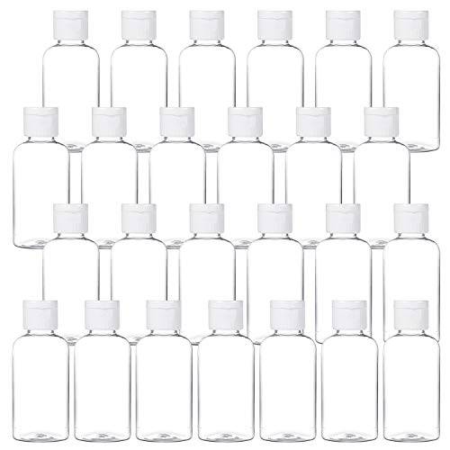 50ML Plastic Empty Bottles Clear Travel Containers Travel Size Bottles with Flip Cap, HDPE Squeezable Refillable Toiletry/Cosmetic Bottles - Set of 25 - Oval Design (clear)