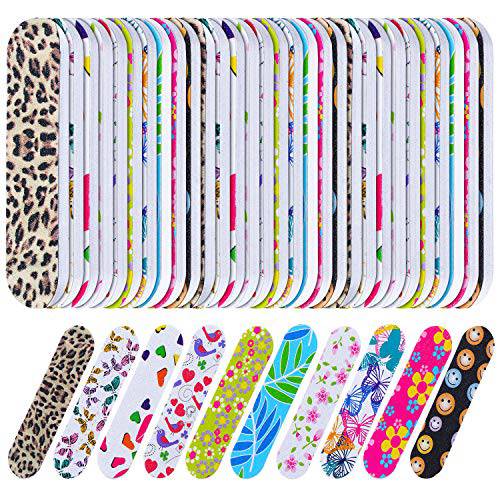 150 Pieces Disposable Nail File Double Sided Emery Nail Files Colorful Floral Nail Files Bulk for Home Salon Use