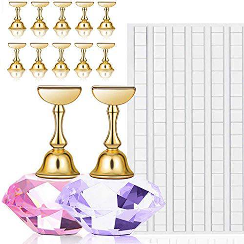 Kalolary 2 Sets Nail Tip Stand Holders with 102Pcs White Reusable Adhesive Putty Clay, Practice Crystal Stand Base Display Tools Set for Nail Art Salon DIY and Practice Manicure