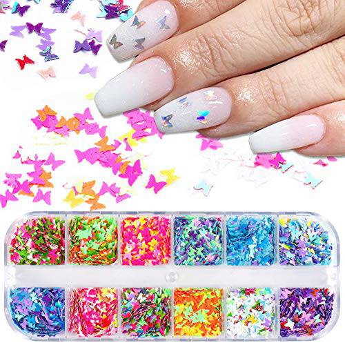 3D Butterfly Nail Art Glitter Sequins Colorful Laser Butterfly Nail Sequin Acrylic Paillettes, Holographic Nail Sparkle Confetti Paillettes for DIY,Eye Makeup Sequins,Lip Gloss Decorations
