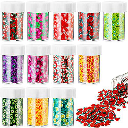 6000 Pieces Nail Design Fruit Slices 3D Polymer Assorted Pattern Nail Slices Colorful DIY Nail Design Slime Supplies for DIY Crafts Slime Making Cellphone Decorations, 12 Styles (Fruit Theme)