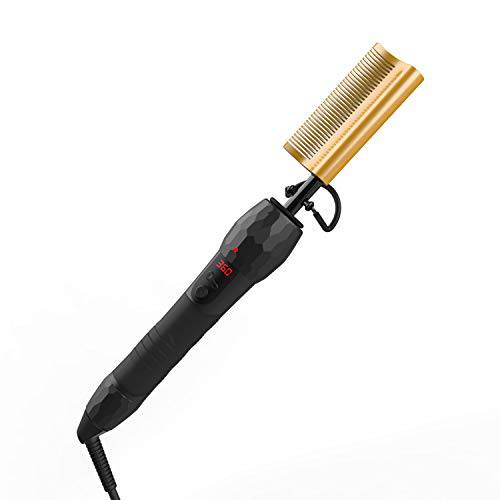 DAN Technology Detangling Anti-Scald Curved Ceramic Heat Press Hot Comb for Black Hair, Beard and Wigs,Temperature Control,Electric Hair Straightener Curler with A Heat Resis