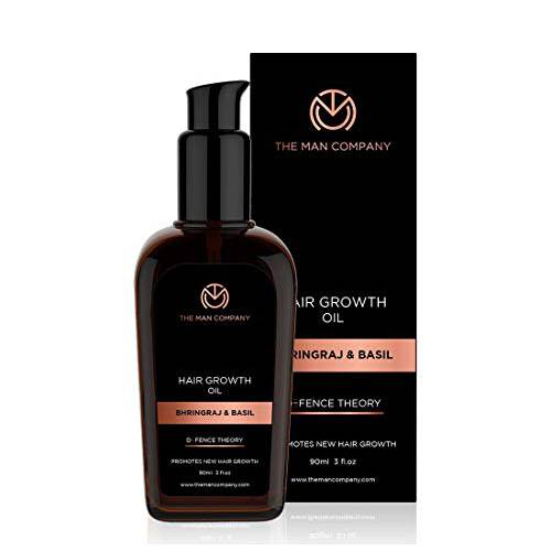 The Man Company Hair Growth Oil With Basil & Bhringraj Oil (3 Oz) - Promotes New Hair Regrowth, Prevents Hair Fall - Ayurvedic Hair Oils for Healthy Hair, Goodness of Bhringraj, Basil, Almond Oil & Vitamin E