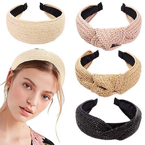 Headbands Women Hair Head Bands - Ivyu Knotted Turban Cute Headbands Straw Boho Twist Hair bands for Women’s hair Wide Thick Top Knot Hairbands For Girls Beauty Product Beech Accessories