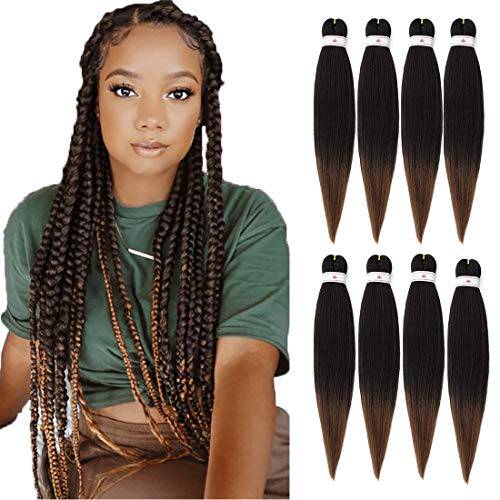 Pre stretched Braiding Hair 26inch 8 packs Hot Water Setting Professional Box Braid Yaki Texture Soft Itch Free Synthetic Fiber Crochet Twist Braids Hair Extensions (1B/30)