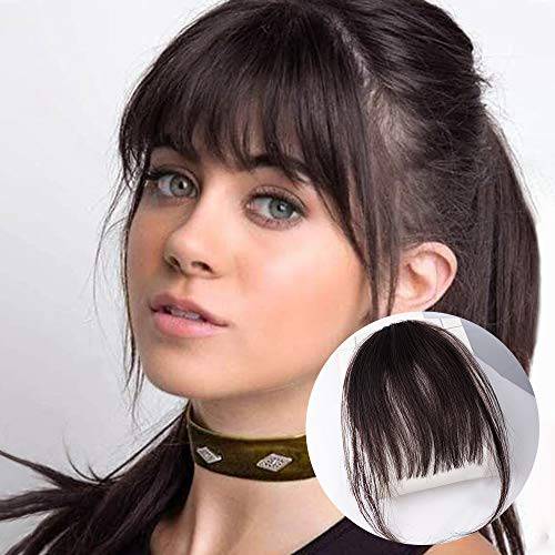 BOGSEA Bangs Hair Clip in Bangs Human Hair Wispy Bangs Fringe with Temples Hairpieces for Women Clip on Air Bangs Flat Neat Bangs Hair Extension for Daily Wear (Dark Brown)
