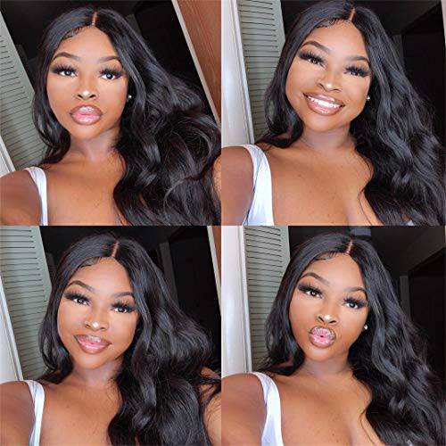 K’ryssma Black Synthetic Wigs for Black Women, Natural Looking Long Wavy Wigs Right Side Parting NONE Lace Front Black Wig Heat Resistant Fiber Wigs Hair Replacement Wig 24 inch