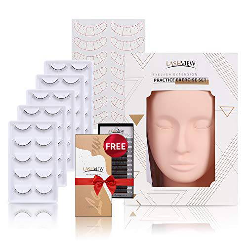 LASHVIEW Lash Mannequin Head, Practice Training Head with 25 Pairs Practice Lashes for Training Eyelash Extensions,Cosmetology Doll Face Head,Easy to Clean by Skincare Essential Oil