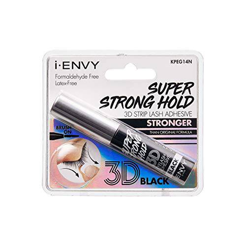 iENVY by KISS 3D Lash Glue Super Strong Hold (Black) Brush On Type, Formaldehyde Free, Latex Free