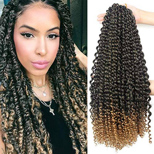 7 Packs Passion Twist Crochet Hair 18 Inch Water Wave Twists Braids for Butterfly Locs Braiding Hair Curly Bohemian Locs Crochet Braids Synthetic Hair Extensions(22Strands/PackT1B/30)
