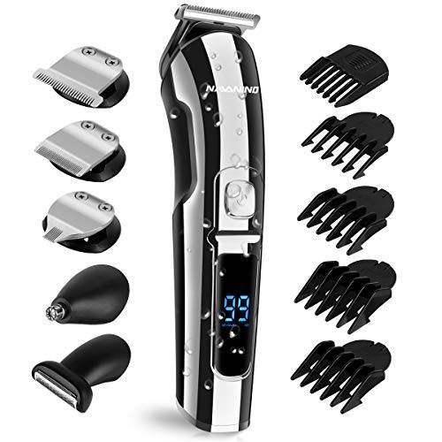 NAVANINO Beard Trimmer for Men, Hair Trimmer, Waterproof with USB Charging and LED Display, Men Grooming Kit, Suitable for Nose Facial and Body Hair