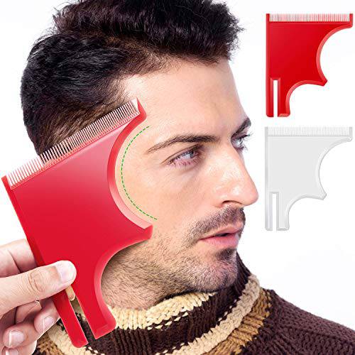 2 Pieces Beard Guide Shaping Template Tools Mustache Lineup Edge Stencil Hairline Hair Cutting Beard Shaper Trimming Styling Curving Goatee with Inbuilt Combs for Men