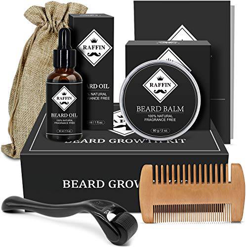Beard Growth Kit - Derma Roller for Beard Growth, Beard Kit with Beard Roller, Beard Growth Oil, Beard Balm, Beard Comb, Patchy Beard Growth - Christmas Gifts for Men Dad Husband Boyfriend Brother