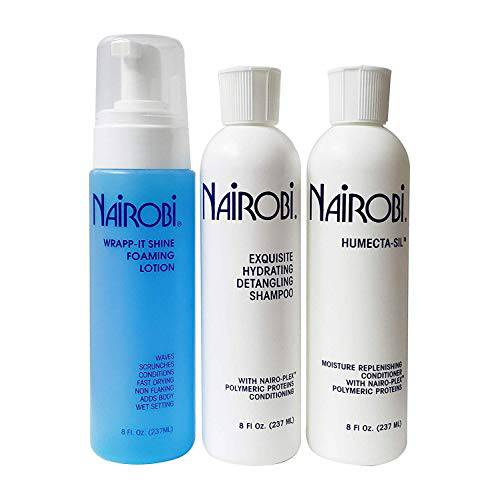 Nairobi Wrapp-It Shine Foam Wrap, Exquisite Hydrating Detangling Shampoo, Humecta-Sil Conditioner SET