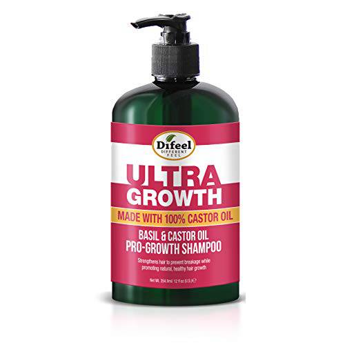 Difeel Ultra Growth Basil & Castor Oil Pro Growth Shampoo 12 oz - Made with Basil & Castor Oil for Hair Growth, Sulfate Free Shampoo
