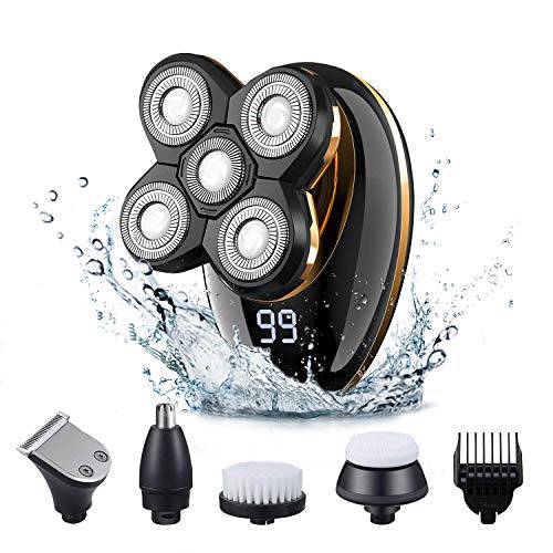PROLIFE Mens Head Shaver for Bald Men 5 in 1 LED Electric Cordless Razors Shaving USB Rechargeable Wet Dry Grooming Kit Nose Hair Trimmer IPX5-Waterproof