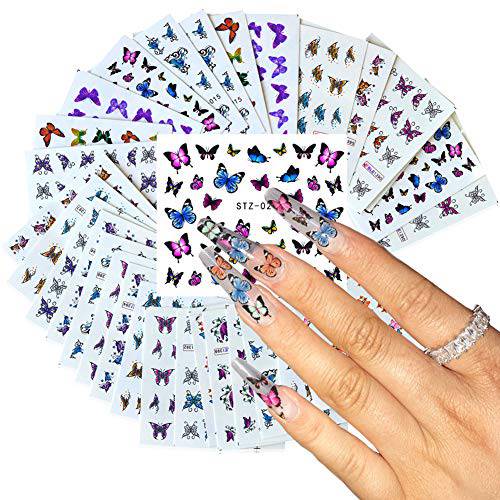 Butterfly Nail Art Stickers Water Transfer Nail Decals Colorful Butterflies Nail Art Design Nails Supply Butterfly Nail Art Foil Sticker Nails Designs Supplies Manicure Tips Decor (30 Sheets)