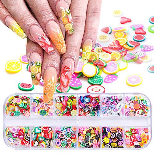 Fruit Flowers Nail Art Slices, CHANGAR 3D DIY Nail Art Fimo Slime Supplies Stickers Decoration Fruits Flowers Strawberry Lemon smiling face Cartoon for DIY Crafts, Nail Art and Cellphone Decoration