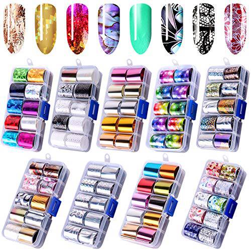 Duufin 90 Colors Nail Foil Transfer Sticker Nail Art Transfer Foil Sheet Starry Sky Nail Foil Adhesive for Nail DIY Decoration