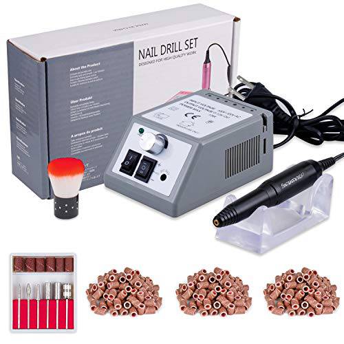 20000 RPM Nail Drill Machine Electric Nail File Professional Manicure Drill for Acrylic, Nail E File for Gel Nails Polishing Tools with 100 Sanding Bands and 6 Nail Drill Bits