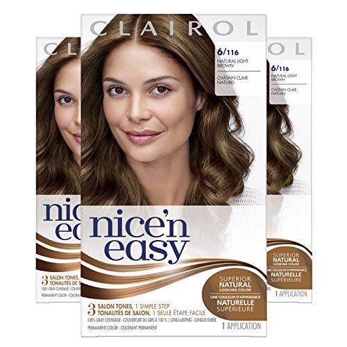 Clairol Nice’n Easy Liquid Permanent Hair Dye, 6 Light Brown Hair Color, Pack of 3