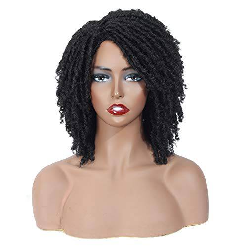 DAIXI 8 inch Synthetic Braided Faux Locs Wigs for Black Women Ombre Dreadlocks Faux Locs Crochet Hair Wigs with Curly Ends Heat Resistant Short Afro Curly Daily Wigs (8 Inch, 1B)