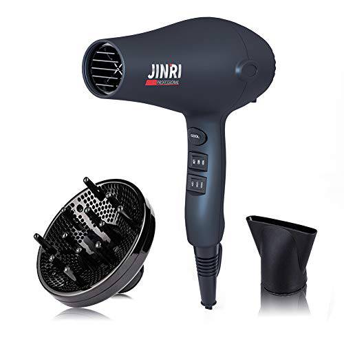 Jinri Hair Dryer Sterilization Professional Salon Ionic Sterilization Blow Dryer with Concentrator & Diffuser, Light Weight Low Noise Hair Blow Dryers, Black (Black)