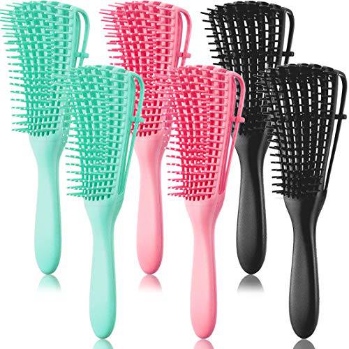 6 Pieces Wet Detangle Brush, Detangling Brush for Black Natural Hair 3/4abc Textured Kinky Wavy/Curly/Wet/Dry/Oil/Thick/Long Hair Brushes For Women, Men, Wet And Dry Hair (Black,Green, Pink)
