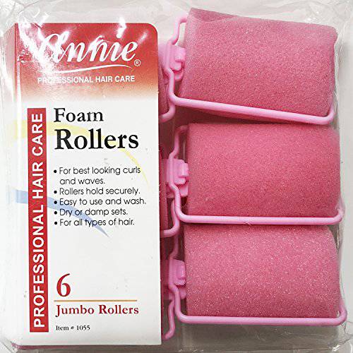 Annie Classic Foam Cushion Rollers 1055, 6 Count Pink Jumbo 1-1/2 Inch