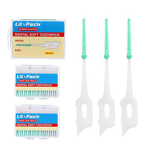 Lit-Pack Silicone Dental Pick Interdental Brush Teeth Stick Soft Toothpick Oral Hygiene Care Tools 2 Travel Cases 1 Refill 240 Count