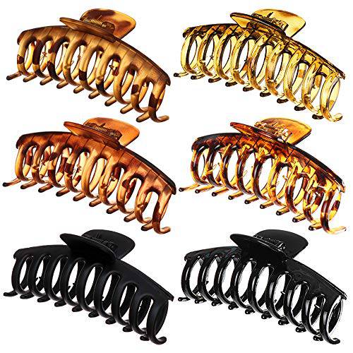 Claw Clips Large Hair Claw Clip Leopard Print Jumbo Hair Jaw Clip Tortoise Claw Clip for Women Long Thick Hair Non-Slip Ponytail Holder Strong Hold Hair Grip Catch Barrette Accessories (6Pcs)