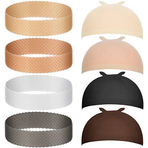 12 Pieces Silicone Wig Grip Band Transparent Silicone Wig Headband Sweat-proof Seamless Wig Band with Stretchy Nylon Wig Caps Stocking Wig Caps for Wigs Sports Yoga (Eye-catching Colors)