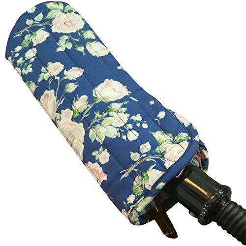 Case/Cover [Heat Resistant] for Curling Irons, Flat Irons or Straighteners, and Styling Irons, Silicone Coated Lining and Quilted Cotton Pouch for Travel, Gym, or Home [Navy Floral]