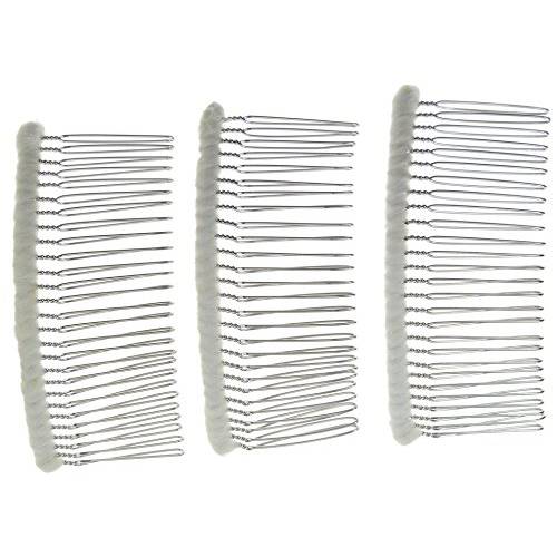 Enchanted Brides 27 Teeth Fancy DIY Tulle-Wrapped Metal Wire Hair Combs for Bridal Wedding Veil Combs(C266x3) (Ivory)