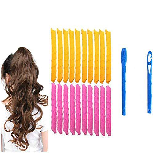 20Pack Magic Hair Curlers Spiral Curls Styling Kit, Long Hair Curlers Curl Leverage Rollers Spiral Tool