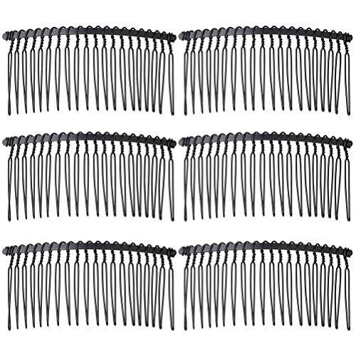 6 Pieces Hair Comb Clips, 20 Teeth Metal Hair Side Combs Wire Twist Combs Bridal Wedding Veil Combs Decorative Hair Comb Accessory for Women and Girls (Black)