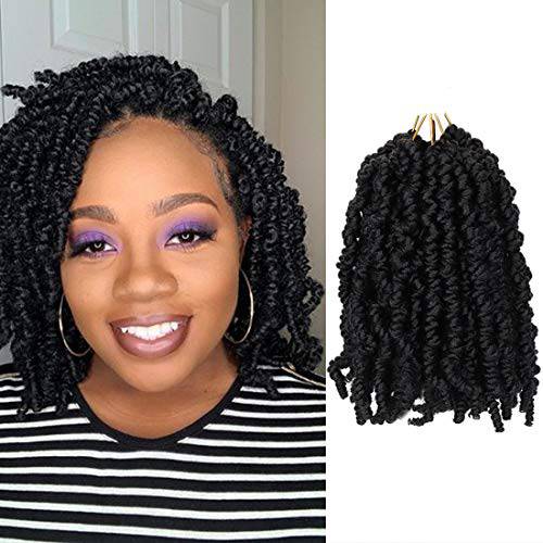 3 Packs Short Curly Pre-twisted Spring Twist Crochet Braids Synthetic Crochet Hair Extensions 8 Inch 18 Strands/Pack Bob Spring Twists Hair Braids Fluffy Curly Twist Braiding Hair (1B)
