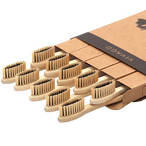 VIVAGO Biodegradable Charcoal Bamboo Toothbrushes Soft Bristles for Sensitive Teeth 10 Pack - Numbered for Easy Recognition - Compostable, Eco-Friendly, Natural, Reusable Wooden Toothbrush