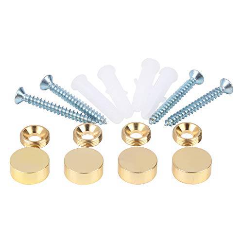 Mirror Screws, Brass Cap Decorative Mirror Nails, 0.6, Polished Gold, 4 Pack