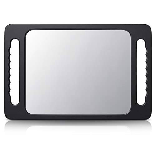 TASALON Unbreakable Hand Mirror with Double Handle - Large Handheld Barber Mirror for Hair and beauty Salon - Durable Hand Held Mirrors for barbershop - Lightweight Haircut Mirror with Double Handgrip