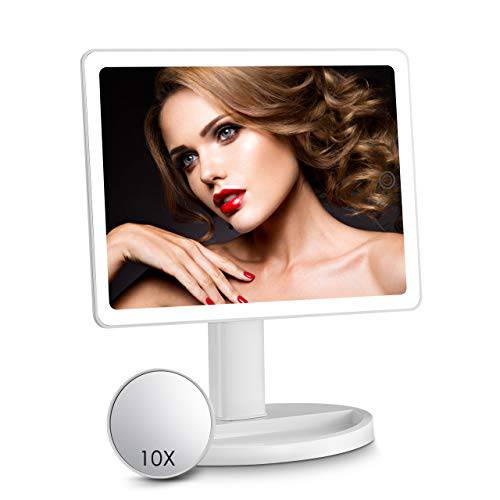 SOKEA Large Lighted Makeup Mirror - Portable Vanity Mirror with 88 LED Lights and Magnification, Lighted Vanity Mirror with 10X Magnifying Mirror, 3 Colors Lighting Modes, Stepless Dimming, Women Gift