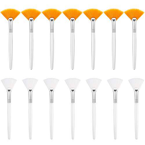 14 Pieces Fan Brushes Facial Applicator Brush Soft Fan Brushes Acid Applicator Brush Cosmetic Makeup Applicator Tools for Mud Cream (5.82 Inches, Yellow, White)