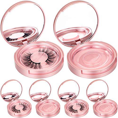 6 Pieces Eyelash Packaging Circle Box with Mirror, Eyelash Storage Box Empty Lash Case with Lash Holder for Women Girls (Rose Gold)