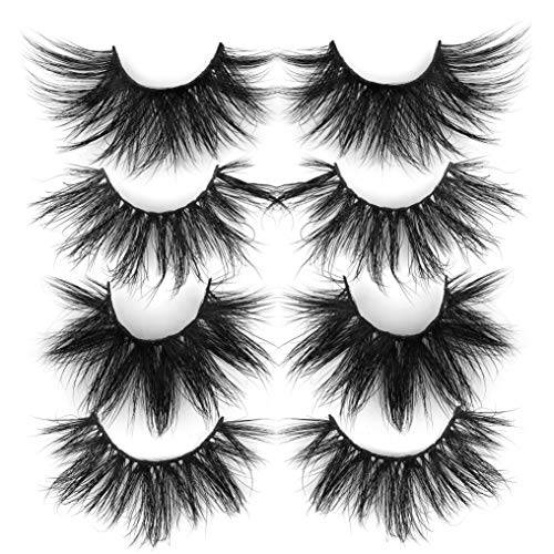 wiwoseo Eyelashes Real Mink Lashes 25MM 4 Styles Real Mink Big Long Dramatic Lashes False Eyelashes Fluffy Thick Crossed Fake Eye Lashes Pack